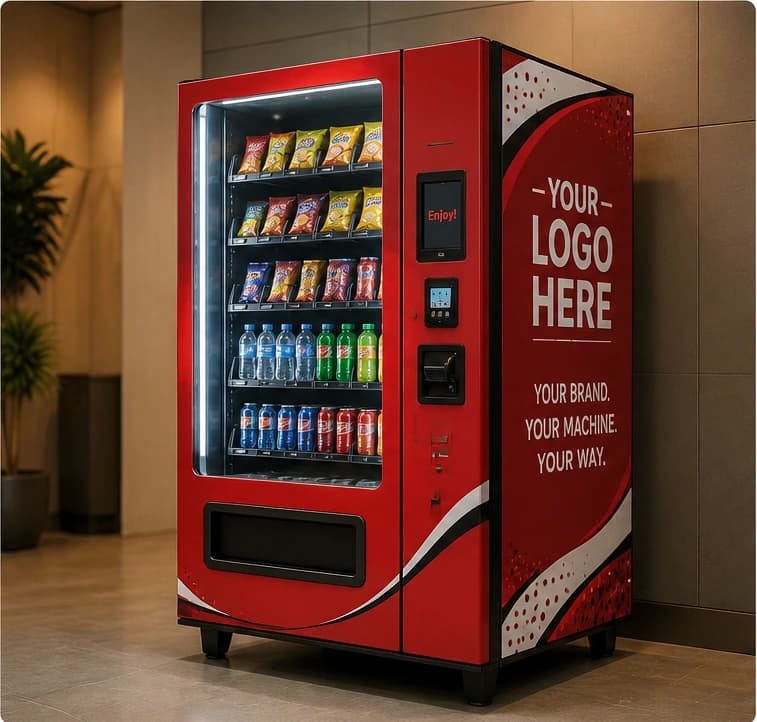 Example custom vending machine amenity with branded exterior design
